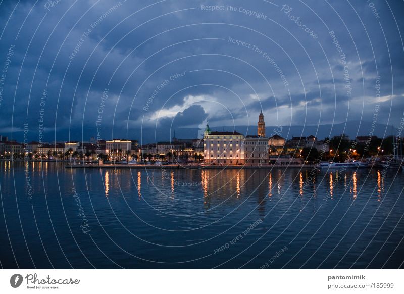 Early one morning... Water Storm clouds Summer Rain Coast Split Croatia Town Port City Castle Harbour Boating trip Passenger ship On board Old Historic Blue