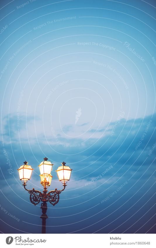 Sky and streetlight at dusk Design Summer Beach Ocean Lamp Nature Landscape Horizon Weather Storm Wind Architecture Street Steel Old Hang Dark Natural Blue