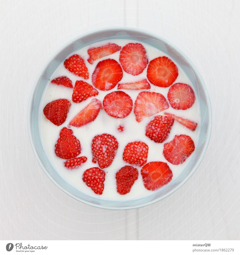 Strawberry bowl II Art Work of art Esthetic Strawberry shake Healthy Eating Red Many Delicious Breakfast Division Vegetarian diet Breakfast table Morning break