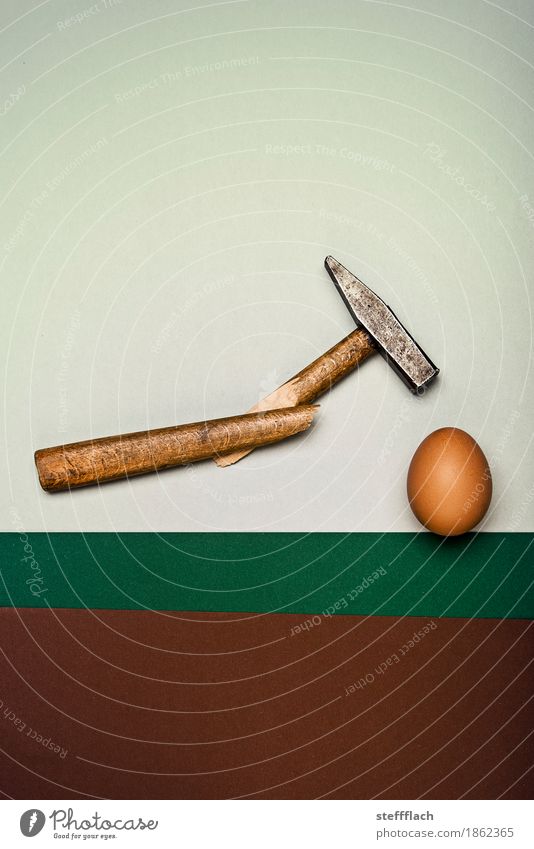 Always fixed druff Hammer Wood Metal Egg raw egg Broken Breakage Funny Strong Brown Gray Green Self-confident Power Willpower Anger Force Effort Movement Energy