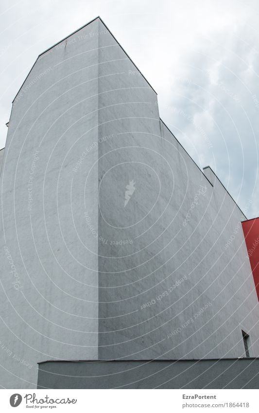 Red corner Sky Clouds Town House (Residential Structure) Manmade structures Architecture Wall (barrier) Wall (building) Facade Window Concrete Line Cold Gray