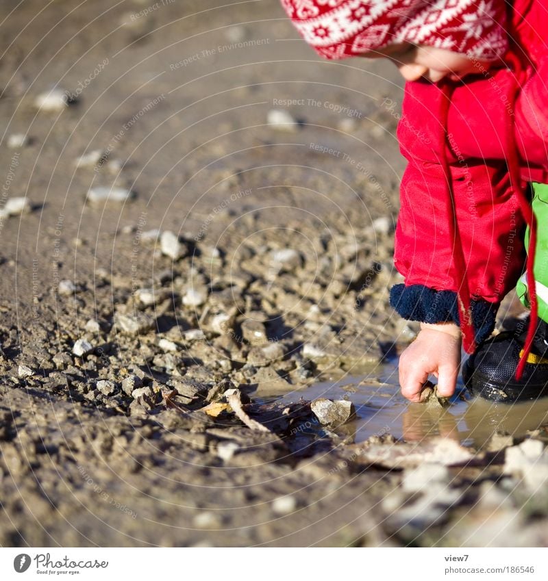 pebbles Human being Toddler Girl Infancy Head Hand Fingers 1 1 - 3 years Nature Earth Water Drops of water Autumn Observe Discover Catch Crouch Make Playing