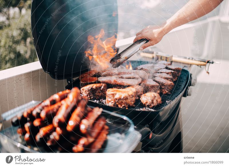 Close-up of barbecue with a lot of meat and sausages Food Meat Sausage Eating Lunch Dinner Fork Lifestyle Vacation & Travel Summer Garden Party Event