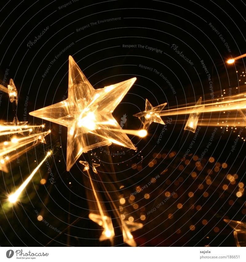 stars on the way Decoration Esthetic Gold Black Anticipation Star (Symbol) Light Point of light Christmas & Advent Christmas decoration Christmas star