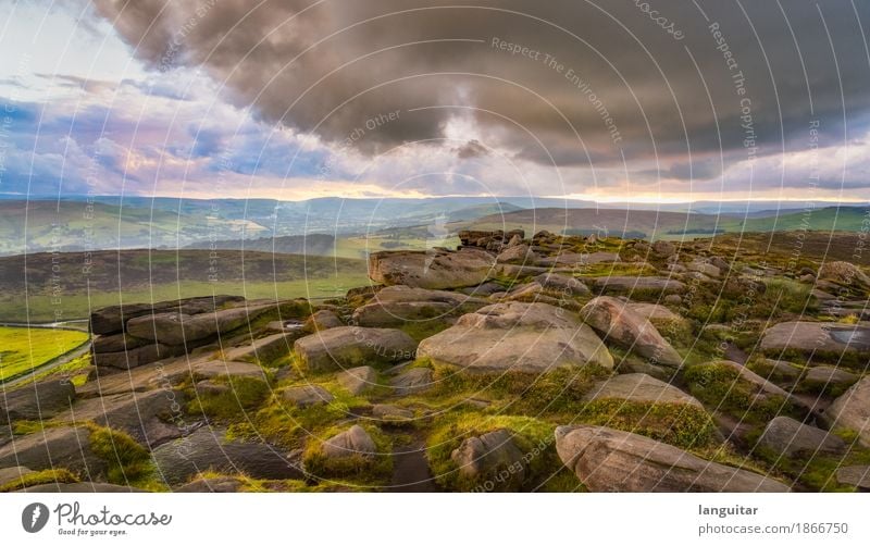 Bad weather ahead Nature Sky Clouds Storm clouds Horizon Weather Rain Hill Rock Mountain Stone Vacation & Travel Hiking Fantastic Free Green Pink Moody Dream