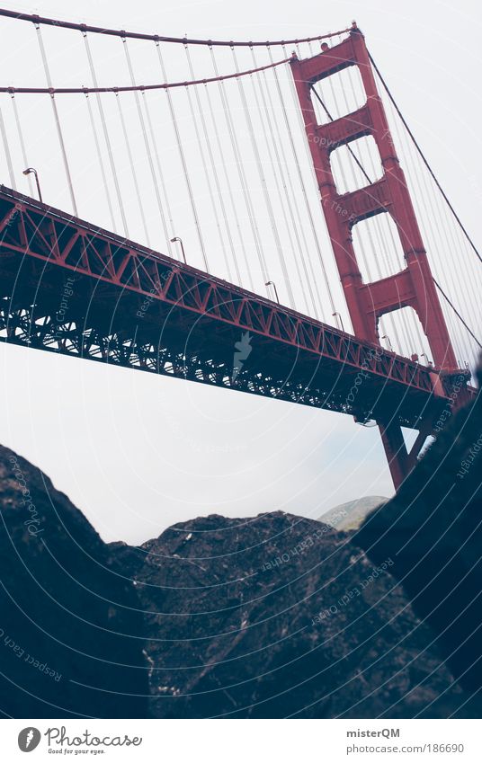 the red one. Bridge Loneliness Uniqueness Elegant Bridge railing Bridge pier Bridge construction Large San Francisco San Francisco bay Golden Gate Bridge