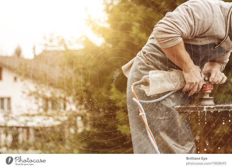 Grinding in the evening sun Summer Sun Profession Craftsperson Workplace Industry Construction site Human being Masculine Hand 1 18 - 30 years