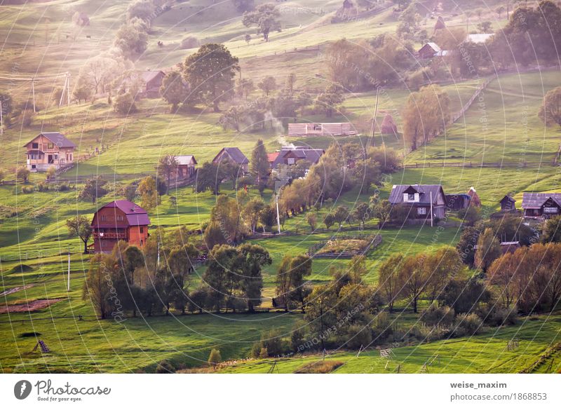 Alpine village in mountains. Smoke and haze Vacation & Travel Tourism Trip Far-off places Freedom Mountain Hiking House (Residential Structure) Environment