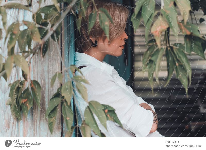 portrait in profile Androgynous Young man Youth (Young adults) 1 Human being Shirt Jewellery Earring Hair and hairstyles Blonde Short-haired Breathe Think Near