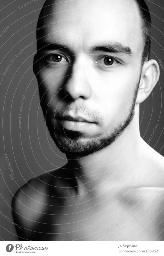 pure Masculine Young man Youth (Young adults) 1 Human being 18 - 30 years Adults natural Purity Pure Calm already Facial hair Black & white photo Studio shot