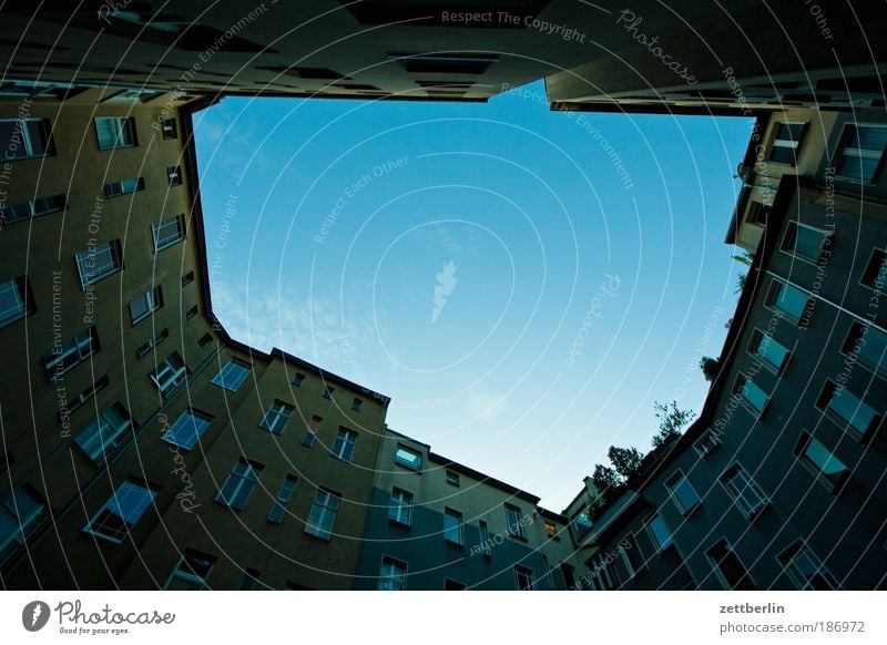 heavenly courtyard Backyard House (Residential Structure) Worm's-eye view Steep Sky Beautiful weather Cloudless sky Blue sky Sky blue Architecture