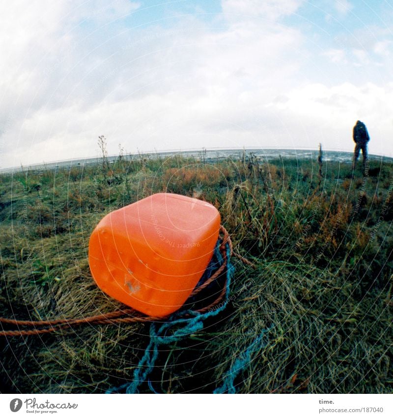 Boy, come back soon ... Far-off places Beach Rope Human being 1 Environment Water Sky Horizon Meadow Coast Signs and labeling String Near Wet