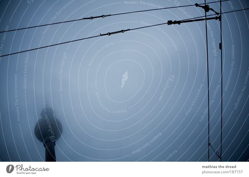 ALMOST HIDDEN IN THE FOG Clouds Night sky Autumn Bad weather Fog Berlin Capital city Manmade structures Building Architecture Television tower Tall Cold