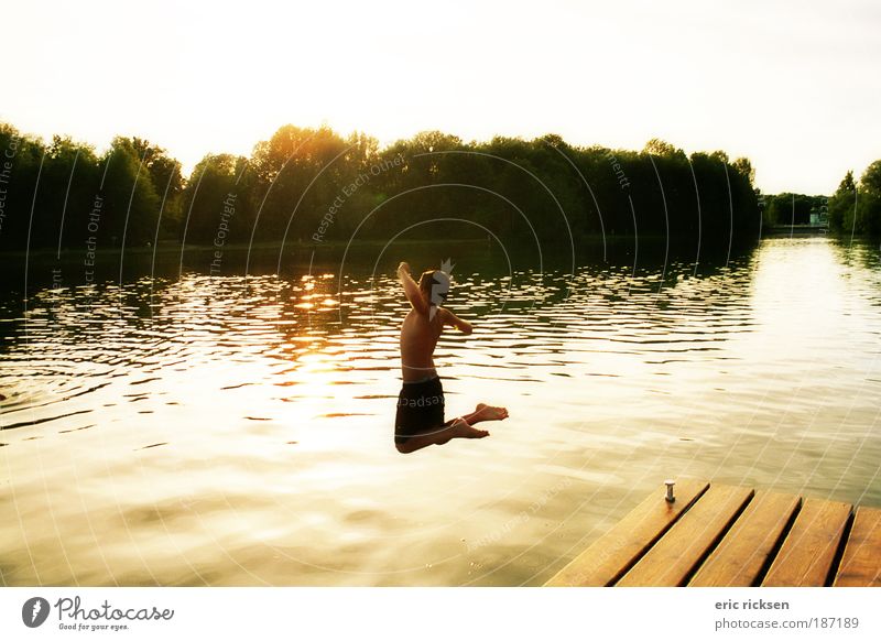 ...and jump!!!! Human being Child 1 8 - 13 years Infancy Nature Landscape Water Sky Sunrise Sunset Summer Lakeside River bank Beach Fitness Jump Healthy Fresh