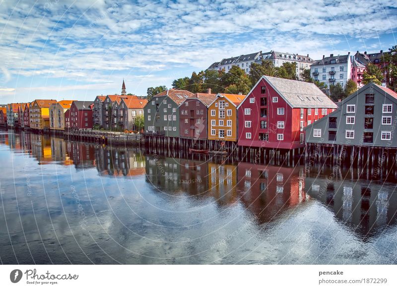 city country river Landscape Elements Water Sky Clouds Beautiful weather River bank Nidelv Old town House (Residential Structure) Marketplace Harbour