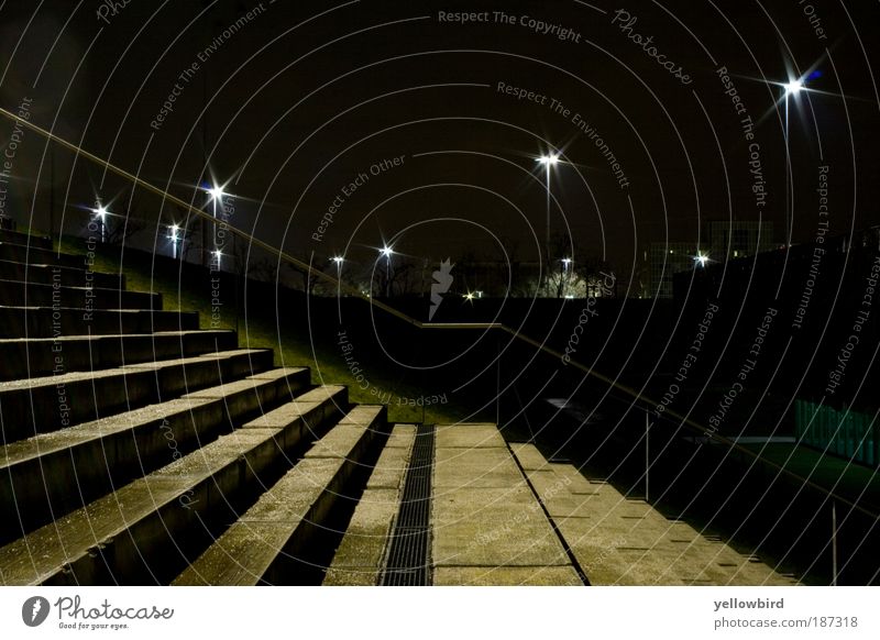 Stairway Night sky Town Capital city Deserted Stairs Esthetic Exceptional Dark Cold Wet Colour photo Subdued colour Exterior shot Abstract Copy Space left