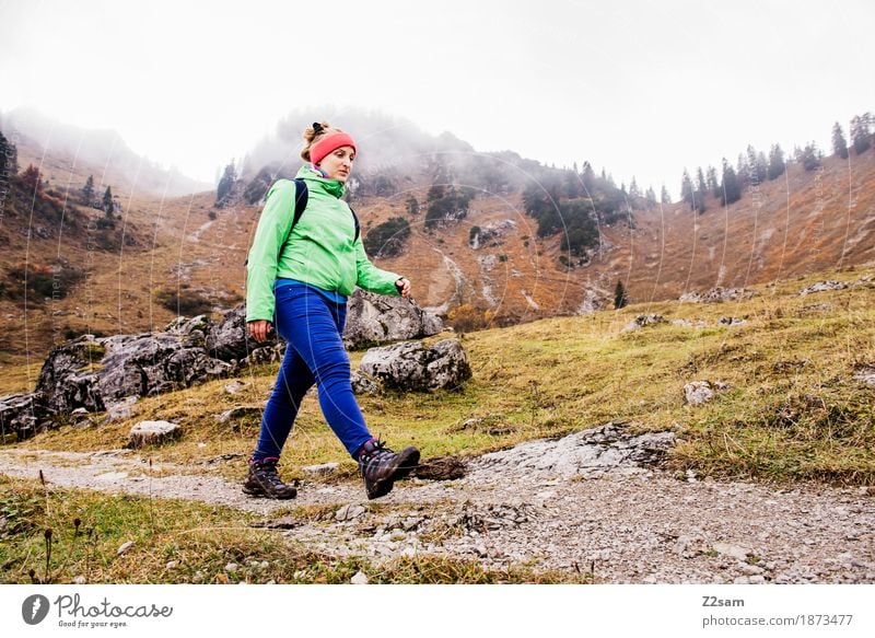 Hiking at Spitzing / Upper Bavaria Leisure and hobbies Mountain Sports Young woman Youth (Young adults) 18 - 30 years Adults Nature Landscape Clouds Autumn