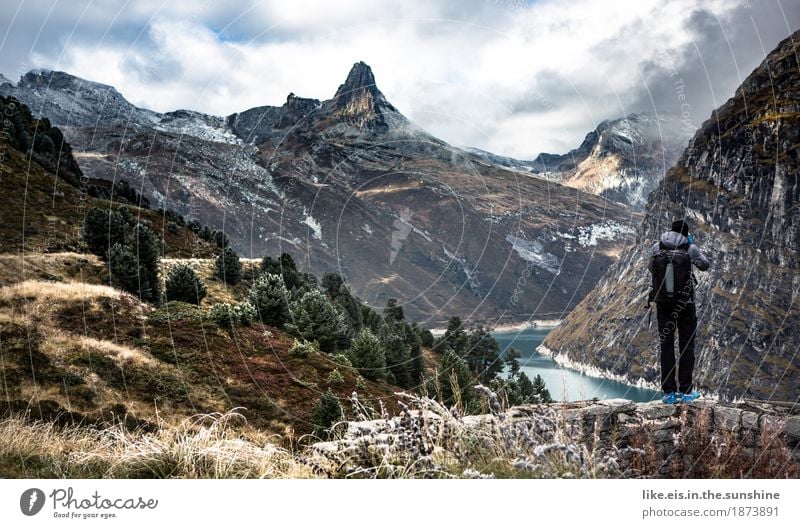 What a wonderful world! Trip Adventure Far-off places Freedom Mountain Hiking Masculine 1 Human being Environment Nature Landscape Autumn Tree Hill Rock Alps