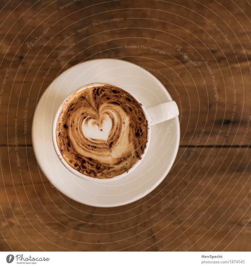 coffee kitsch To have a coffee Beverage Hot drink Coffee Cup Restaurant Drinking Wood Heart Brown Saucer Cappuccino Coffee froth Heart-shaped Kitsch