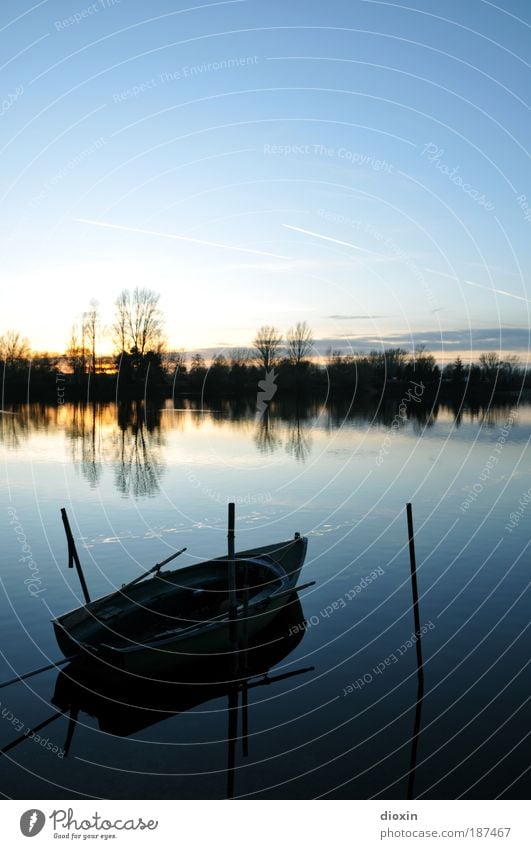 blue hour - 1. the lake Relaxation Calm Sun Nature Landscape Water Sky Clouds Sunrise Sunset Beautiful weather Tree Lakeside Rowboat Watercraft Blue Romance