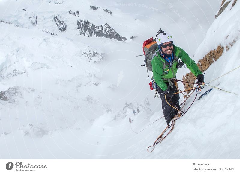 Don't forget to smile! Climbing Mountaineering Nature Landscape Ice Frost Rock Alps Mont Blanc Aiguille du Midi Glacier Joy Enthusiasm Self-confident Success