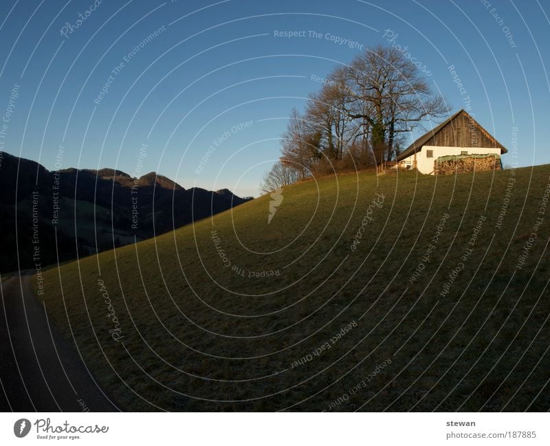 Loneliness & Peace Contentment Calm Mountain House (Residential Structure) Landscape Sunlight Hill Hut Think Relaxation To enjoy Warmth Moody Solitary Hermit