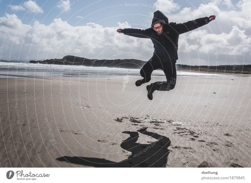 finally at the sea. Joy Happy Leisure and hobbies Playing Vacation & Travel Tourism Trip Adventure Far-off places Freedom Beach Ocean Hiking Masculine Young man