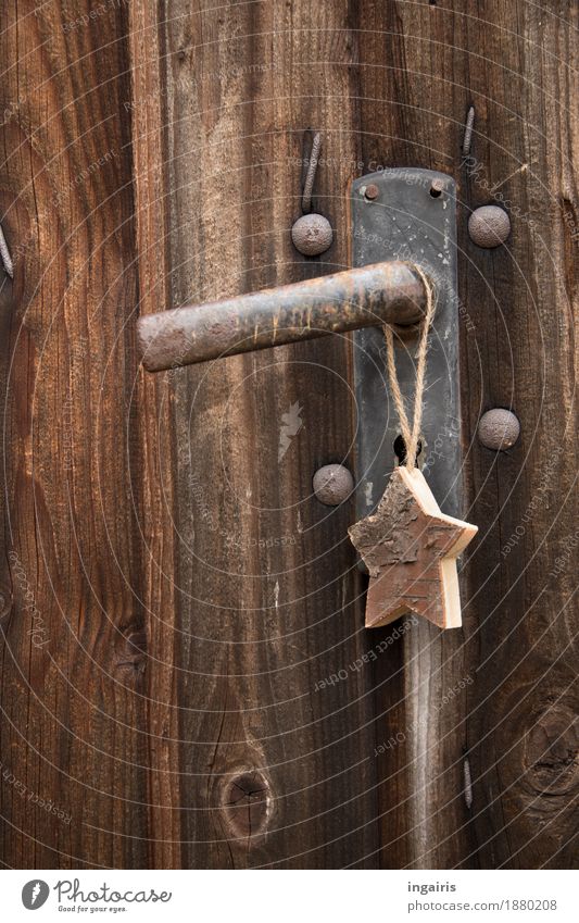 Christmas of course Christmas & Advent Hut Door Door handle Wood Metal Sign Star (Symbol) Hang Sharp-edged Simple Natural Dry Brown Moody Belief Nature