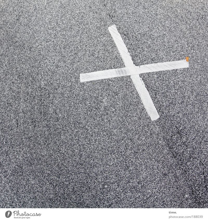 Omens of Everyday Life (I) Road traffic Street Lanes & trails Sign Road sign Crucifix White Colour Asphalt Dye Painted Warning label Clue pavement