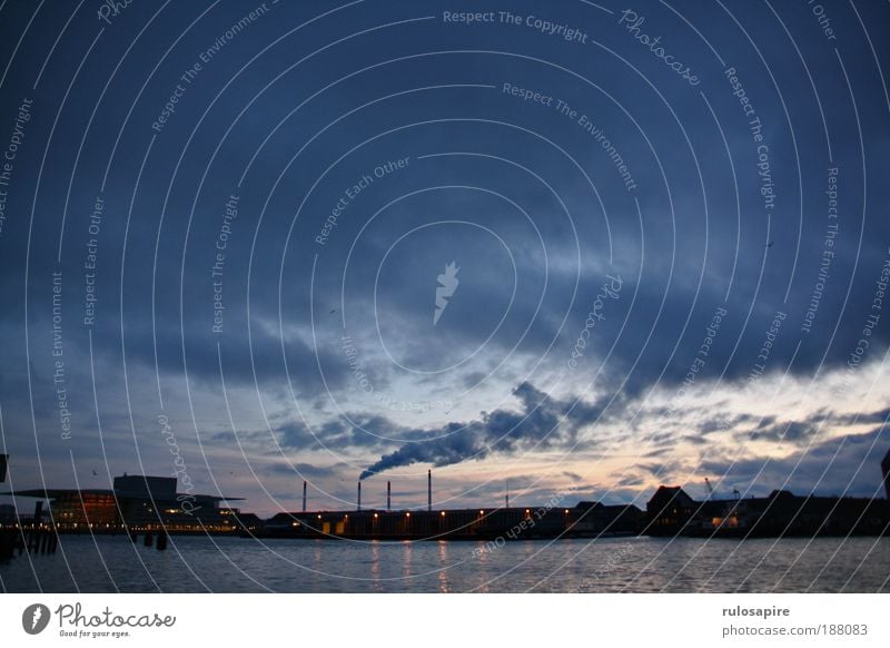 early morning #1 Energy industry Coal power station Industry Air Water Sky Clouds Coast Baltic Sea Copenhagen Skyline Industrial plant