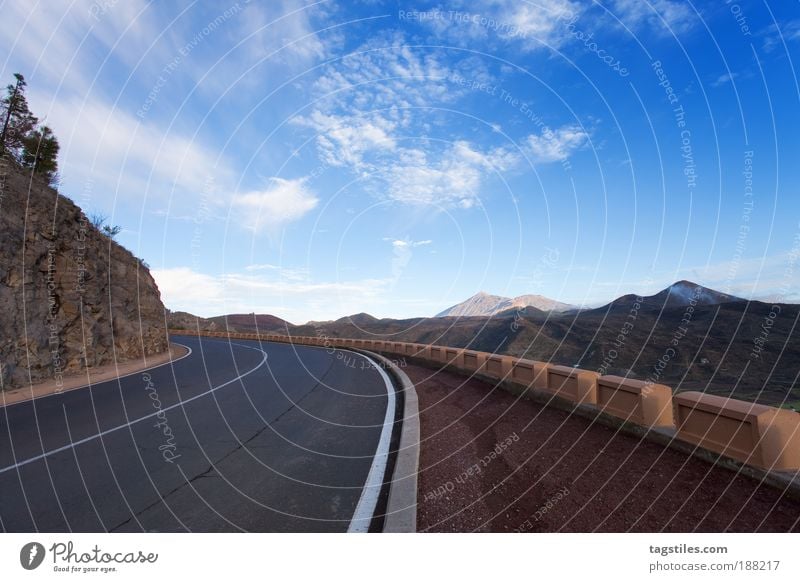 on the road again Street Vacation & Travel Travel photography Tenerife Mountain mountainous Pico del Teide National Park Curve High plain Island Blue Sky