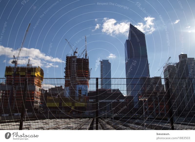 the sky above the nyc construction sites. Work and employment Profession Workplace Construction site Industry Craft (trade) Sky Clouds Sun Climate Weather