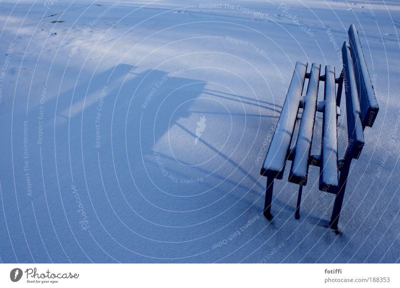 bank of snowland Small Town Deserted Wood Simple Free Blue White Contentment Break Far-off places Calm Stagnating Bench Loneliness Shadow Meditative Winter