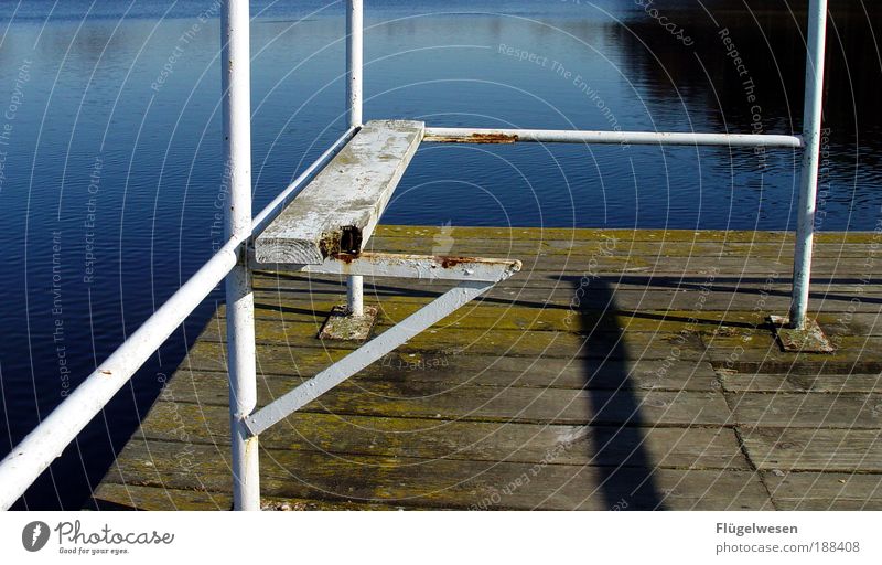 Silently and rigidly the lake rests... Beach Ocean Winter Lakeside Wood Metal Water Cool (slang) Cold Trust Beautiful Hope Horizon Idyll Footbridge Watercraft