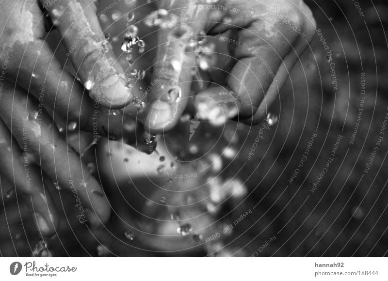 refreshment Hand Fingers Drops of water Water Cleaning Fluid Fresh Wet Thirst Wash Refreshment Cooling Black & white photo Exterior shot Shallow depth of field