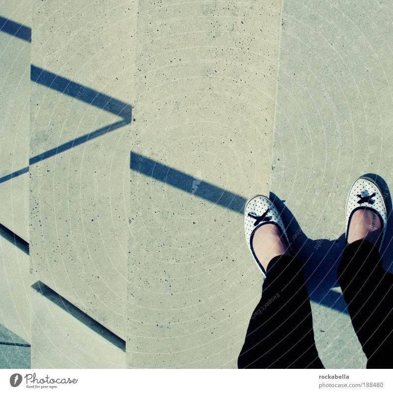 Woman with ballerinas stands on stairs Feminine Punk Rockabilly Relaxation Stand Esthetic Elegant Friendliness Happiness Hip & trendy Cute Positive Thin Under