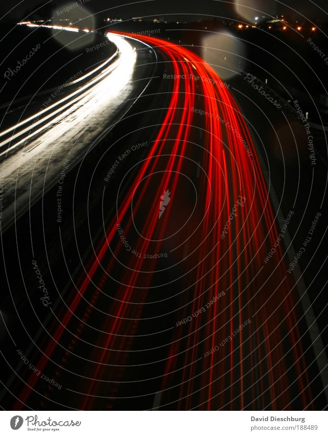 rush hour Transport Traffic infrastructure Rush hour Road traffic Street Highway Red Black White Line Long exposure Colour photo Exterior shot