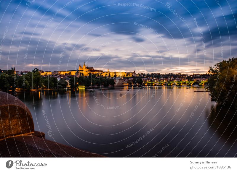 blue hour in prague Leisure and hobbies Vacation & Travel Tourism Trip Sightseeing City trip Summer River Prague Europe Town Capital city Downtown Old town