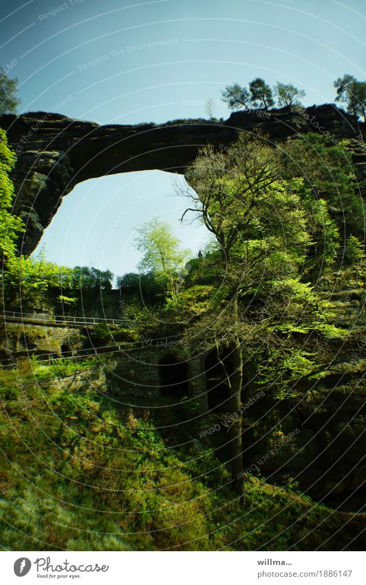 Prebischtor in Hrensko in the Czech Republic Mountain Hiking Rock Rock gate Bohemian Forest Bohemian Switzerland Elbsandstone mountains Miracle of Nature