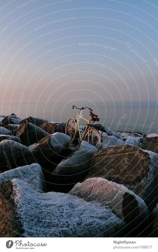 (D)wheel without donkey Environment Nature Landscape Elements Water Sky Horizon Sunrise Sunset Winter Beautiful weather Ice Frost Snow Rock Coast North Sea