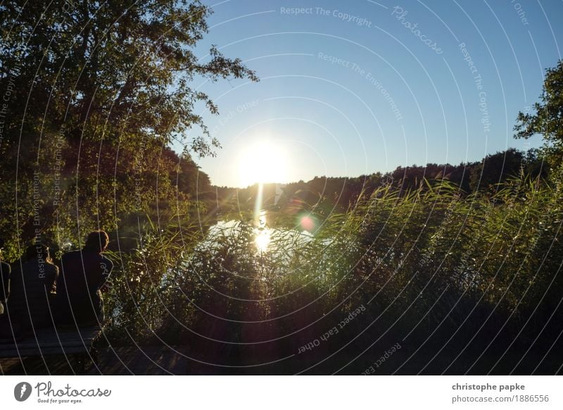 evening at the lake Masculine Feminine 2 Human being Relaxation Communicate Sit Happy Joie de vivre (Vitality) Lake Swimming lake To talk Colour photo