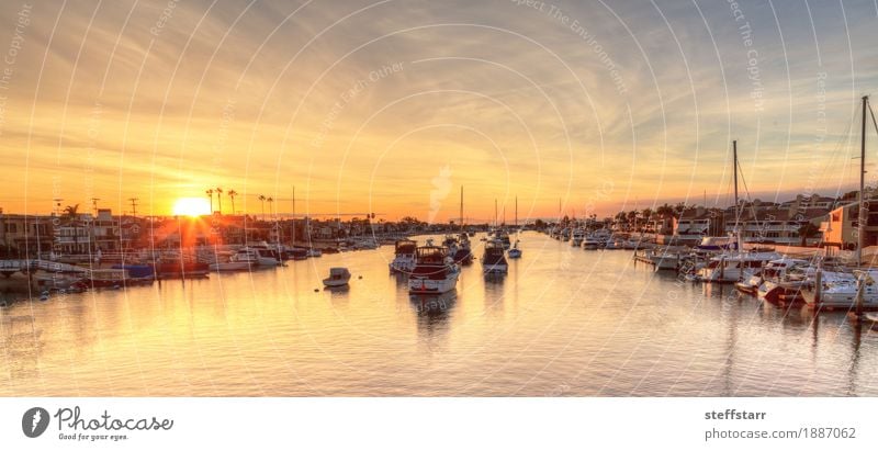 Balboa Island harbor at sunset Vacation & Travel Tourism Adventure Sun Ocean Landscape Coast Fjord Boating trip Fishing boat Sport boats Yacht Motorboat