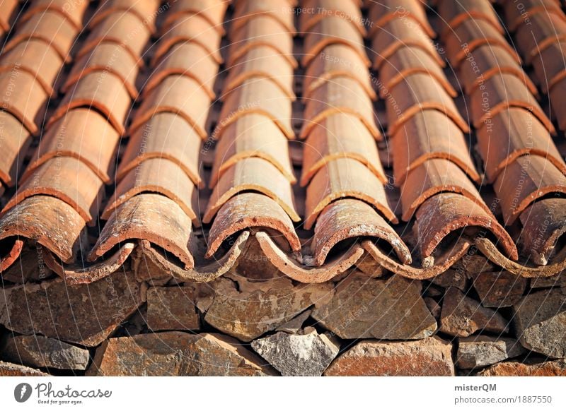 Roof tile I Art Esthetic Brick Orange Many Eaves Roofing tile Attic story Stone Row Mediterranean Historic Old building Colour photo Multicoloured Exterior shot