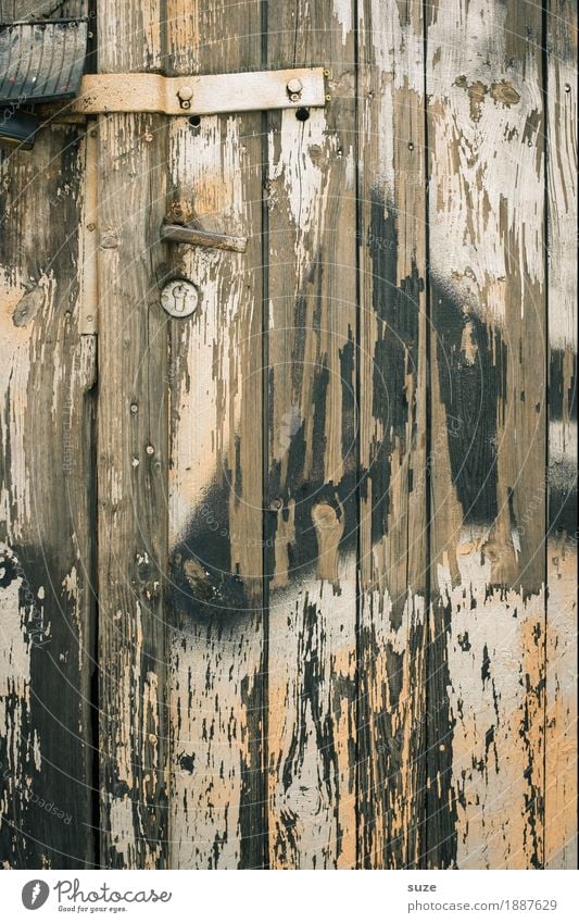 Trash 2016, please knock! Wall (barrier) Wall (building) Door Wood Lock Old Dirty Broken Brown Stagnating Decline Past Transience Closed Wooden wall