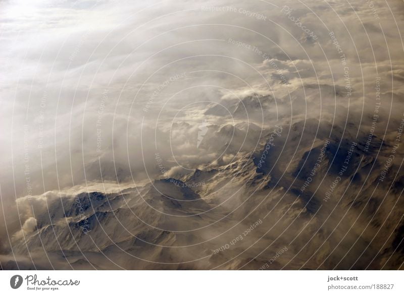 High flyer alpine country Landscape Earth Sky Clouds Winter Alps Mountain Peak Far-off places Nature Bird's-eye view Aerial photograph Abstract Shadow