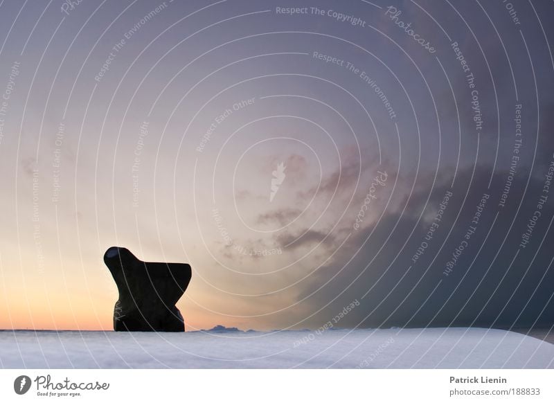 icebox Sky Clouds Winter Snow Ocean Calm Bench Stone Vantage point Denmark Silhouette Break Cold Wind Colour photo Exterior shot Deserted Copy Space right