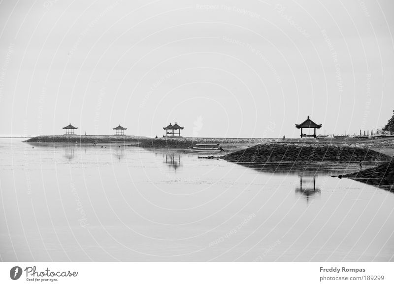 Quiet Morning In Bali Landscape Beautiful weather Beach Fishing village Tourist Attraction Peace Serene Life Black & white photo Exterior shot Deserted