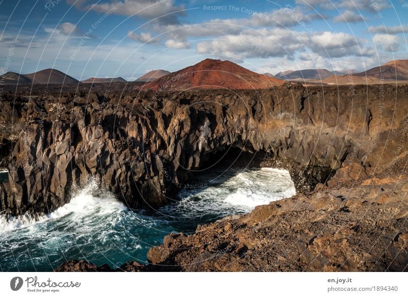 Los Hervideros Vacation & Travel Summer vacation Ocean Waves Nature Landscape Elements Sky Clouds Volcano Coast Island Lanzarote Canaries Cliff Lava Lava field