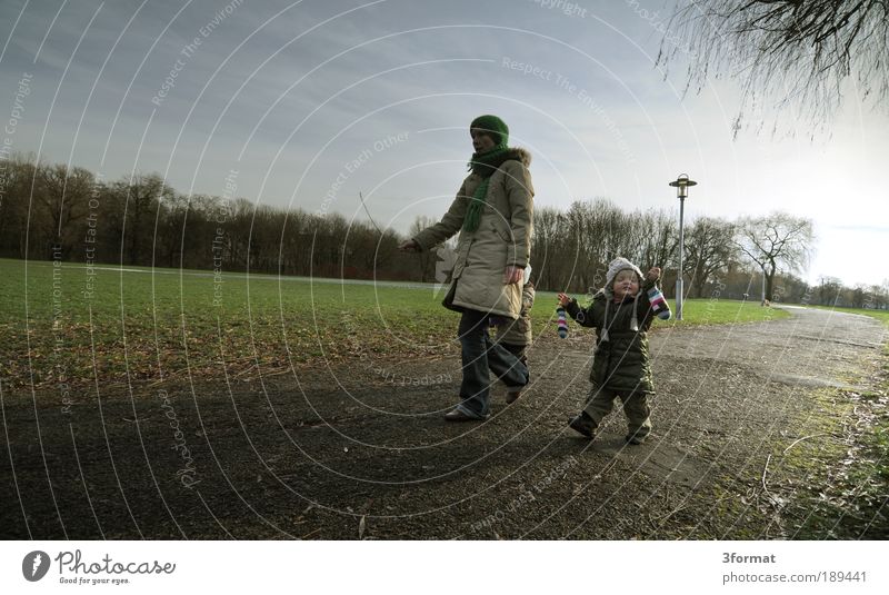 afternoon Children's game Human being Toddler Woman Adults Parents Mother Infancy 2 3 Autumn Winter Park Walking Optimism Safety (feeling of) Agreed Movement