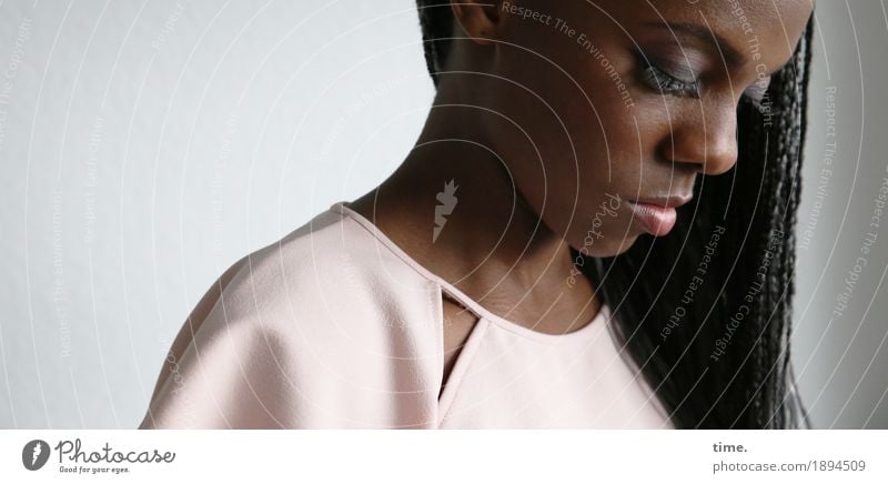 Tash Feminine Woman Adults 1 Human being Shirt Black-haired Long-haired Dreadlocks Afro Observe Looking Wait pretty Curiosity Interest Sadness Concern Fatigue